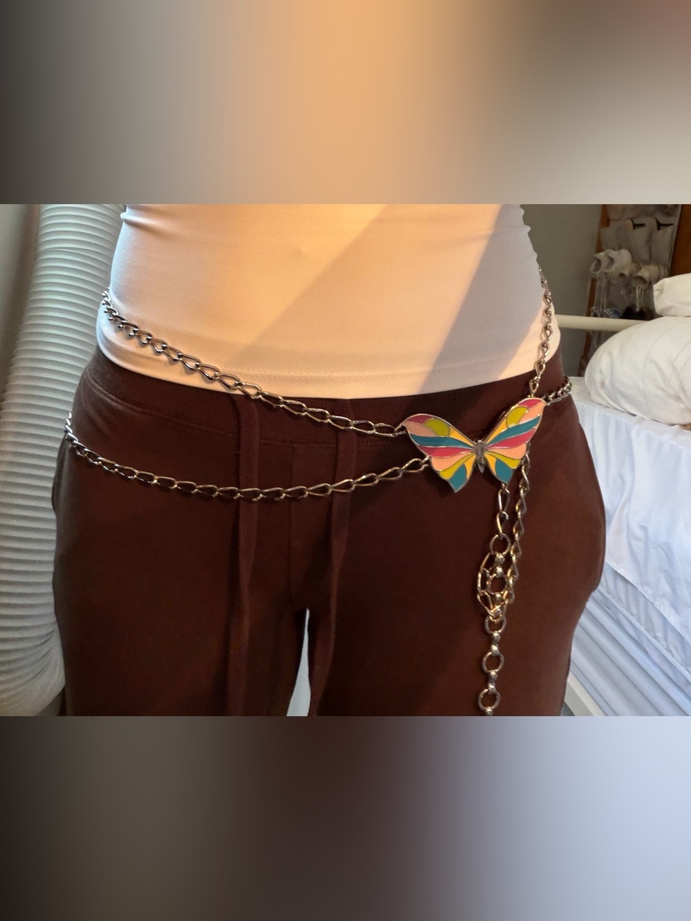 Silver Chain Belt with Multicolor Butterfly Accent